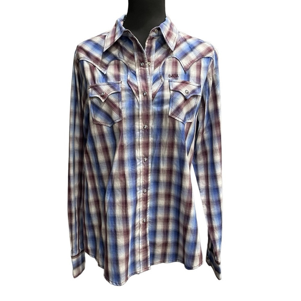 NWT Cruel Girl Western Pearl Snap Plaid Shirt | Size XL | Blue Brown Arena Fit